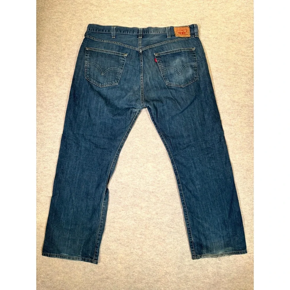 Levis 501 Original Jeans Men 42x30 Blue Whiskering Denim Button Fly Straight Leg